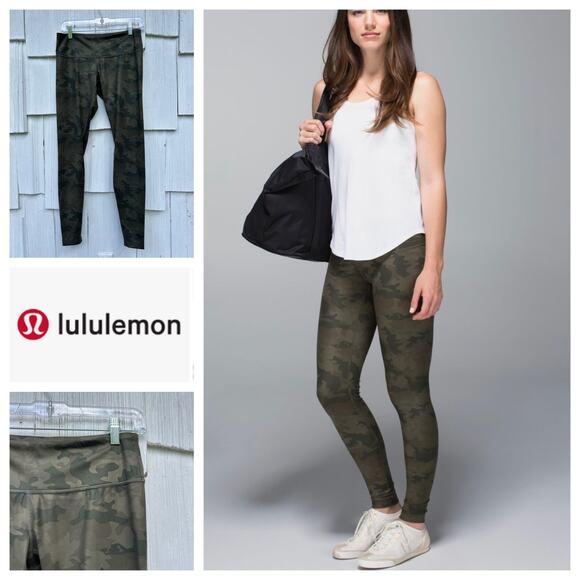 Lululemon‎ Wunder Under Pant Savasana Camo 20cm Fatigue Green 8 - Picture 1 of 8